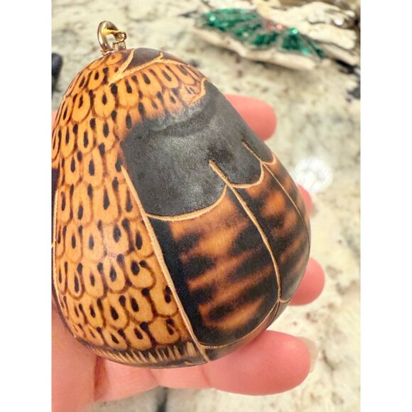 Artisan Handpainted lucuma Gourd Owl Folk Art Ornament Christmas Tree Decor - Picture 9 of 9
